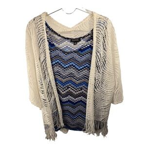Notations Tank Top Mesh Fringed Cardigan Boho Nautical Coastal Womens Medium Set